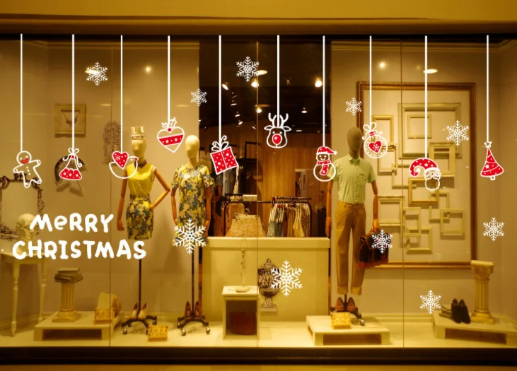Золотой статические новогодние наклейки на окна "Merry Christmas"