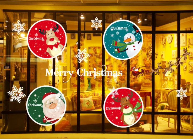Бирюзовый статические новогодние наклейки на окна "Merry Christmas"