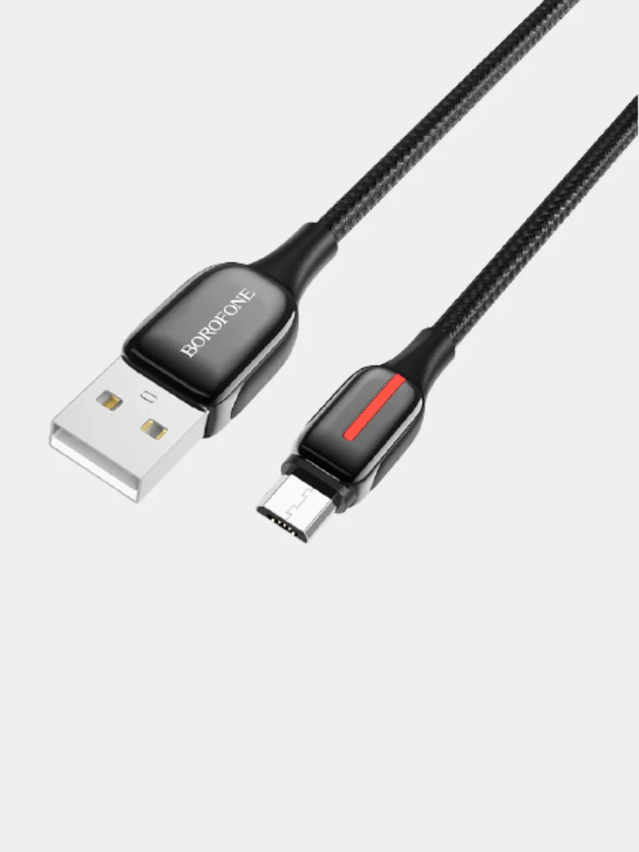 Черный кабель зарядный Borofone BU14 Heroic micro USB для android, андроид, 2.4A, 1.2 м