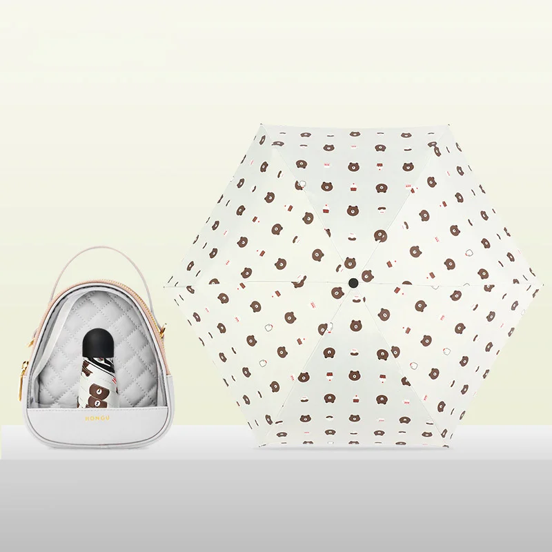 Бежевый карманный складной зонт GD Little Daisy, 17,5 см