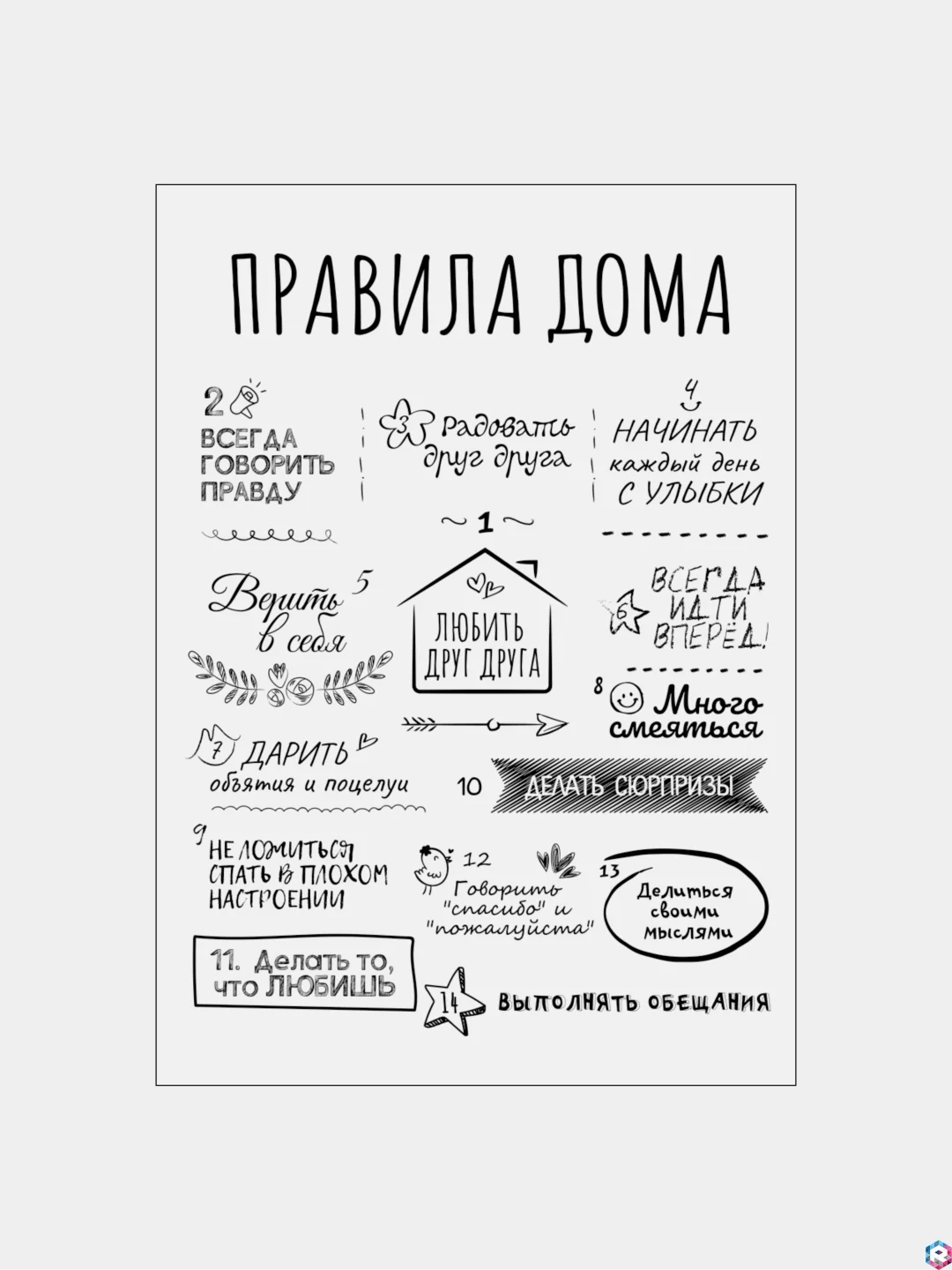 Серый картина на холсте "Правила дома"