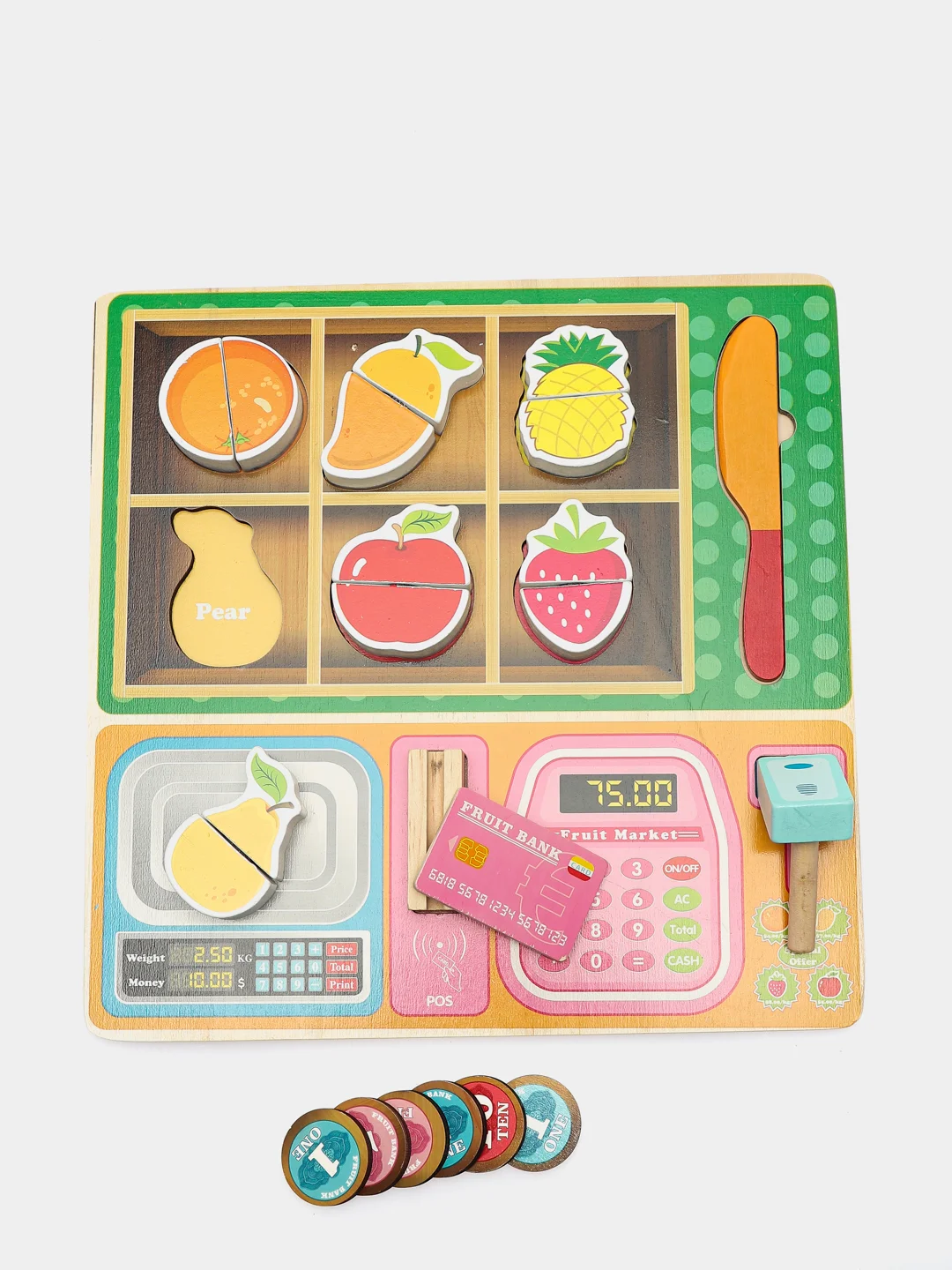 Игровой набор "Касса", с продуктами, деревянная
