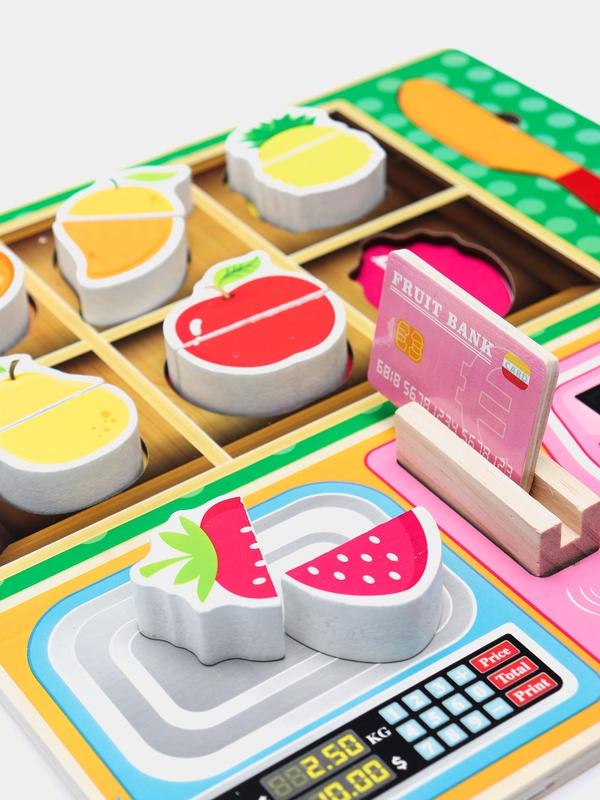 Игровой набор "Касса", с продуктами, деревянная