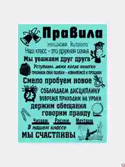 Бирюзовый картина на холсте "Правила нашего класса"