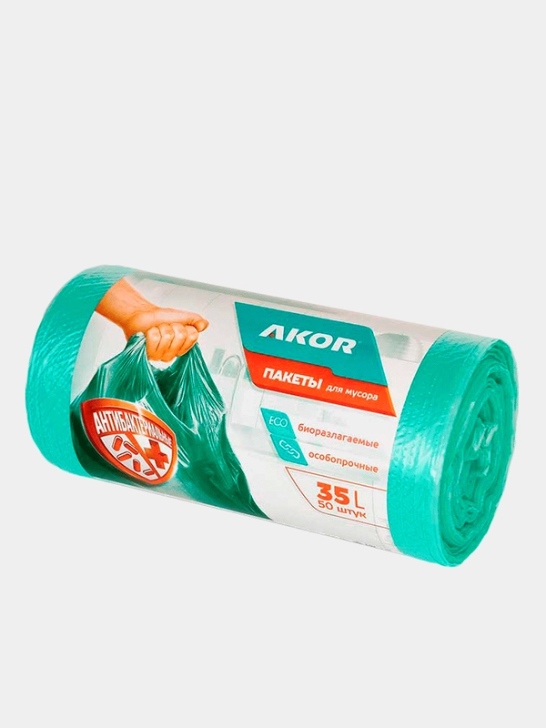 Пакеты для мусора Akor "Антибак + Био", 35 л, 50 штук