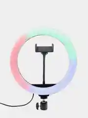 Светодиодная кольцевая селфи-лампа, разноцветная, RGB, 26 см, с пультом