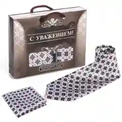Темно-синий подарочный набор мужской галстук и платок, разные варианты