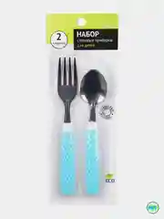 Салатовый набор столовых приборов для детей, детская ложка + вилка