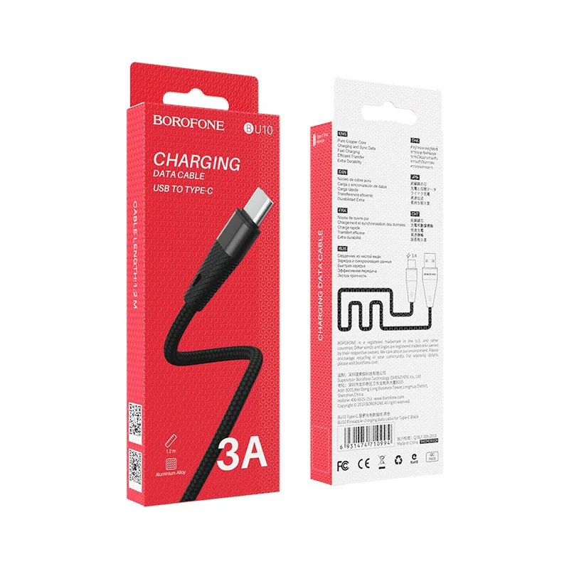 Черный кабель USB Borofone BU10 Pineapple, Type-C, 1.2 м