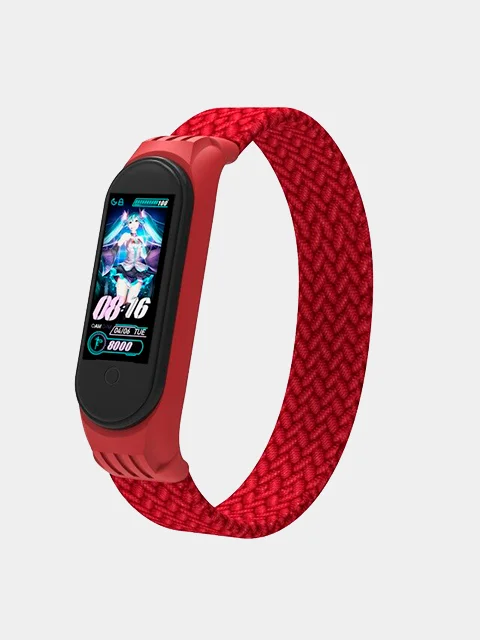 Красный плетеный ремешок для фитнес-браслетов Xiaomi Mi Band 3 / 4 / 5 / 6