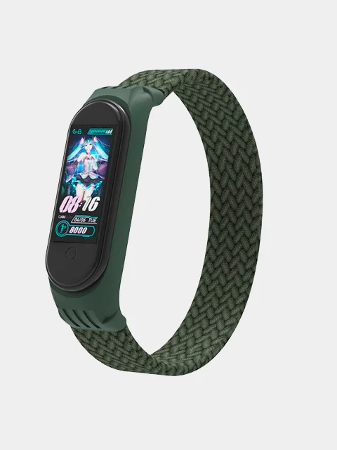 Зеленый плетеный ремешок для фитнес-браслетов Xiaomi Mi Band 3 / 4 / 5 / 6