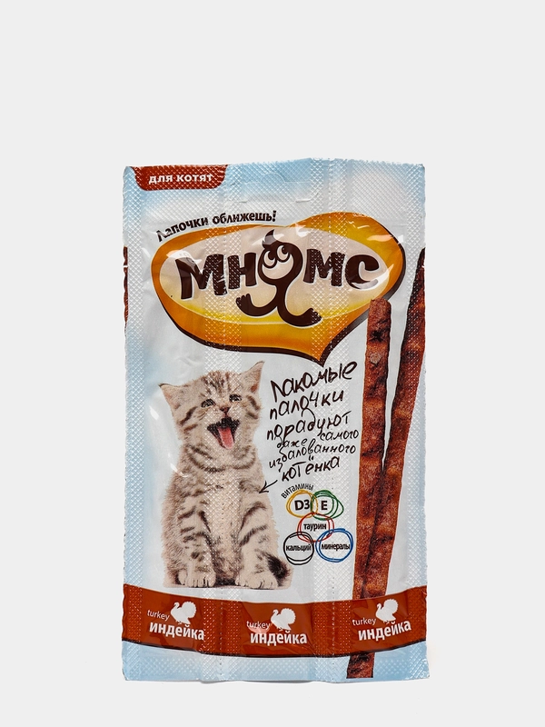 Лакомство Мнямс, для котят, лакомые палочки, индейка, 3 г, 3 шт