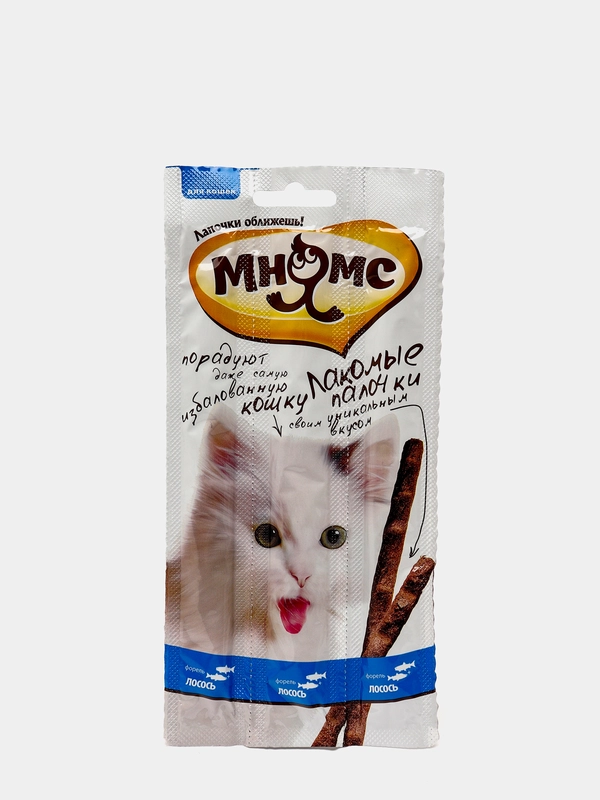 Мнямс лакомые палочки форель-лосось  для кошек Мнямс (3шт - по 5гр.)