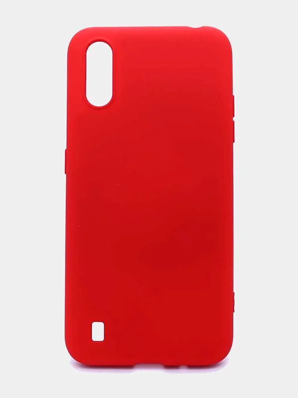 Красный чехол силиконовый с микрофиброй внутри для Samsung (самсунг) Galaxy A01