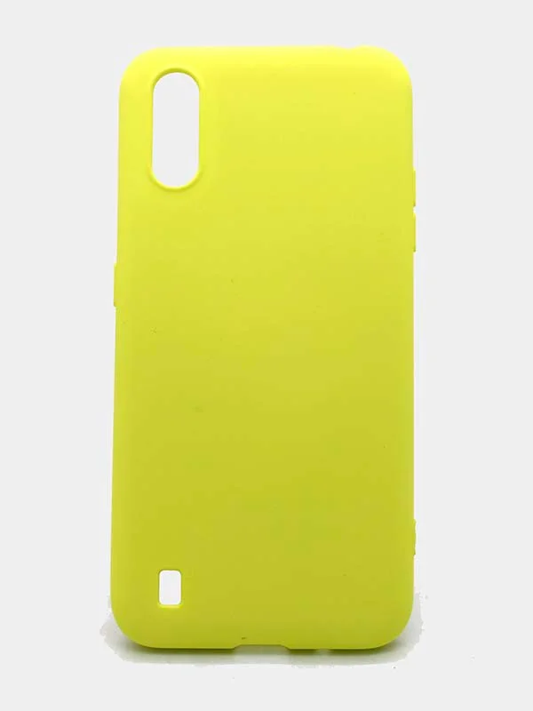 Желтый чехол силиконовый с микрофиброй внутри для Samsung (самсунг) Galaxy A01