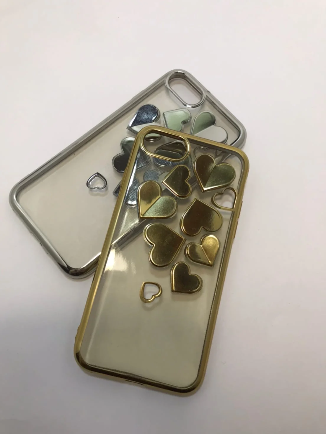 Золотой силиконовый чехол iPhone 7, iPhone 8, в золотой окантовке, сердце, бабочки, в серебре