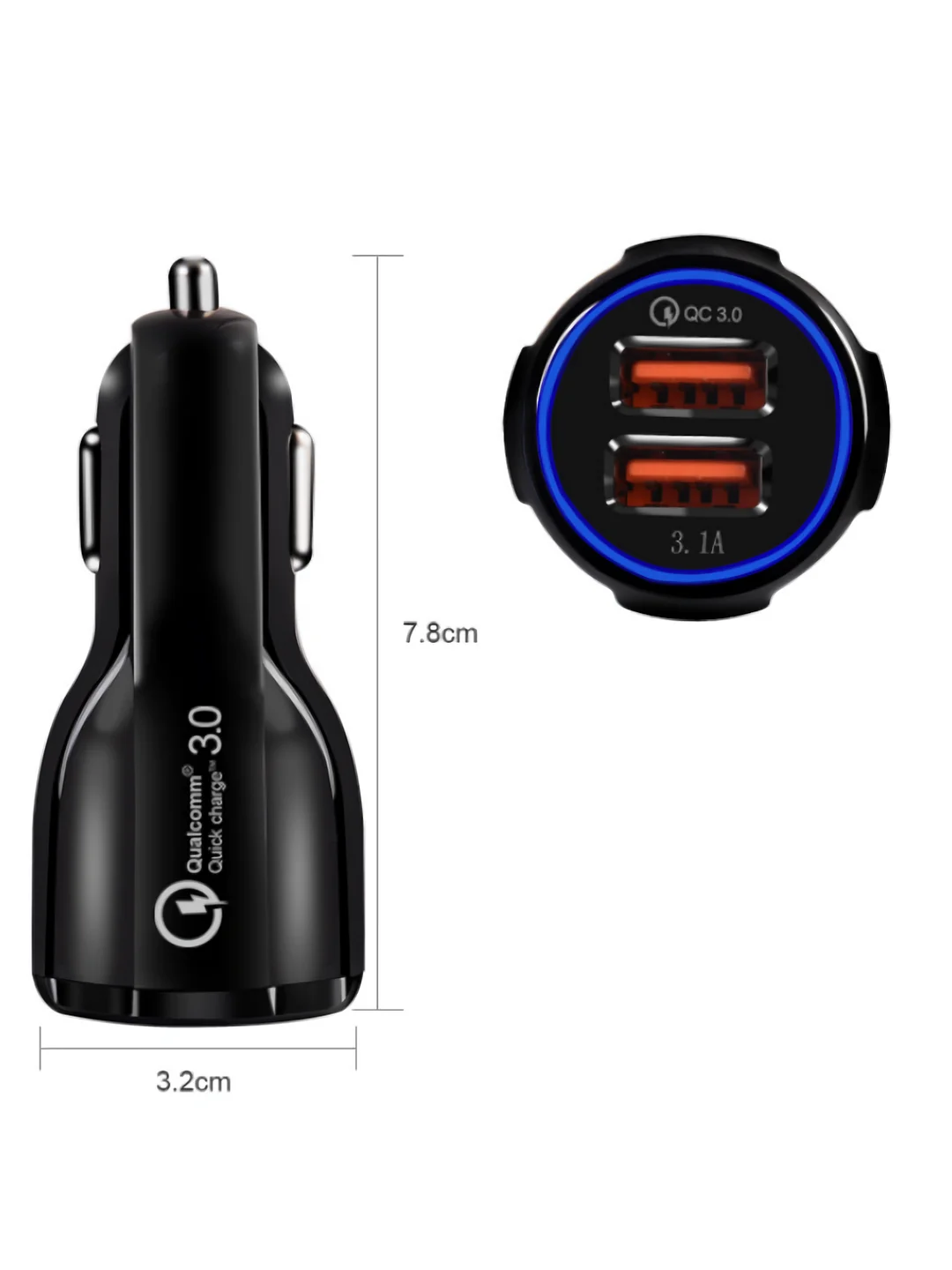 Белый адаптер питания автомобильный USB, 5V (автомобильное зарядное устройство от прикуривателя)