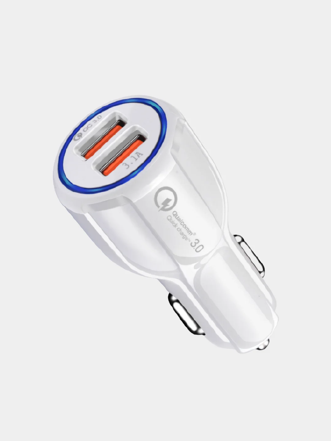 Белый адаптер питания автомобильный USB, 5V (автомобильное зарядное устройство от прикуривателя)