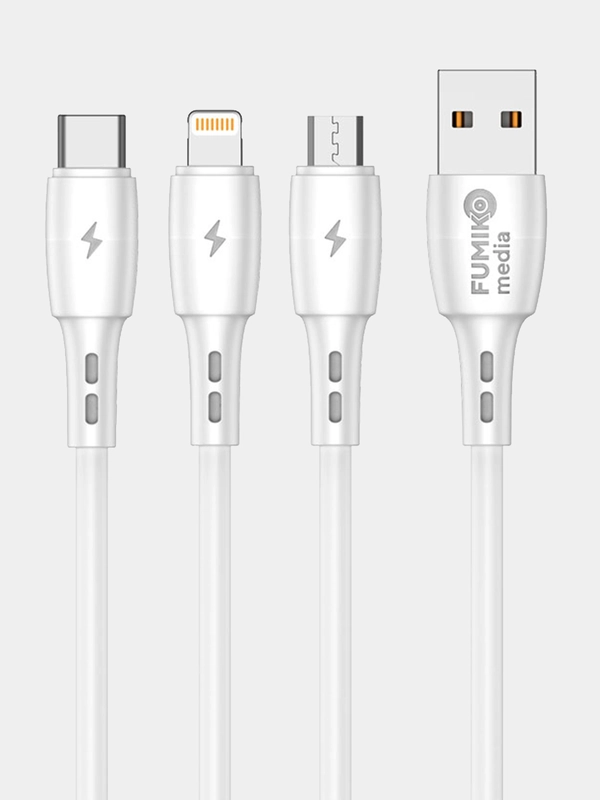 Кабель FUMIKO CA02 Lightning/Micro-USB/Type-C, 3A, 1 м