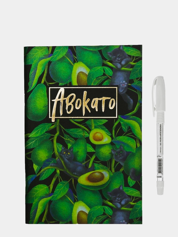 Блокнот с черными листами "Авокадо", с ручкой