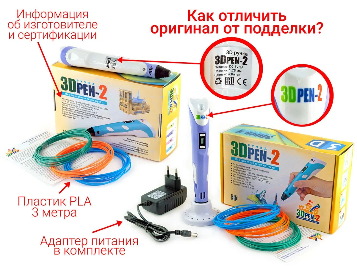 Голубой 3d PEN-2. 3Д ручка второго поколения + стержни PLA для пробы (3DPEN-2 / 3D / 3Д ручка)