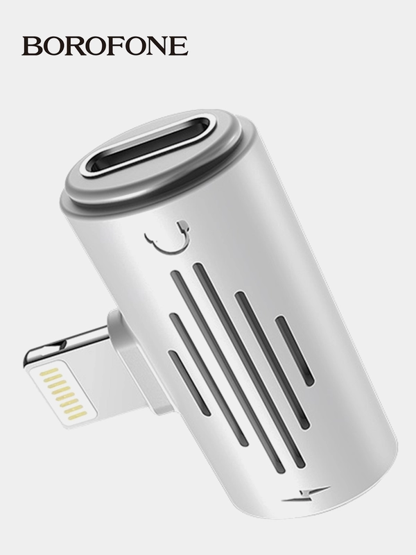 Переходник с Lightning на Lightning (наушн.) + Lightning (заряд), Borofone BV6, белый