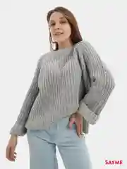 Серый свитер вязаный оверсайз крупной вязки Knit