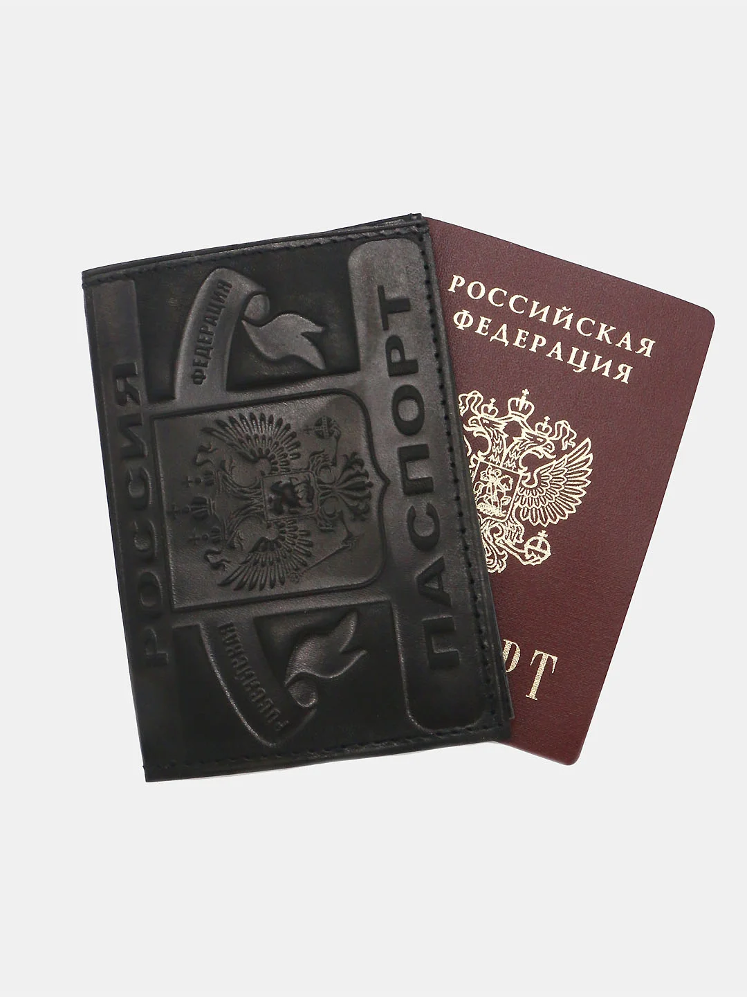 Черный кожаная обложка для паспорта "Sakvoyage"