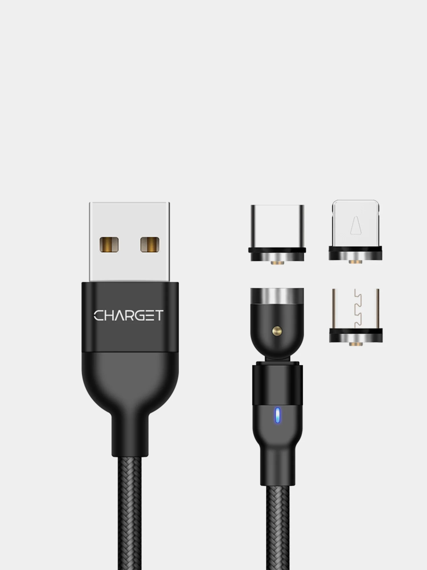 Черный магнитный usb кабель Charget Quick charge 3.0 для зарядки и передачи данных