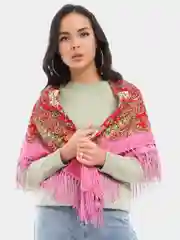 Розовый платок с бахромой