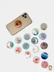 Серый меланж попсокет для смартфона "Фламинго"
