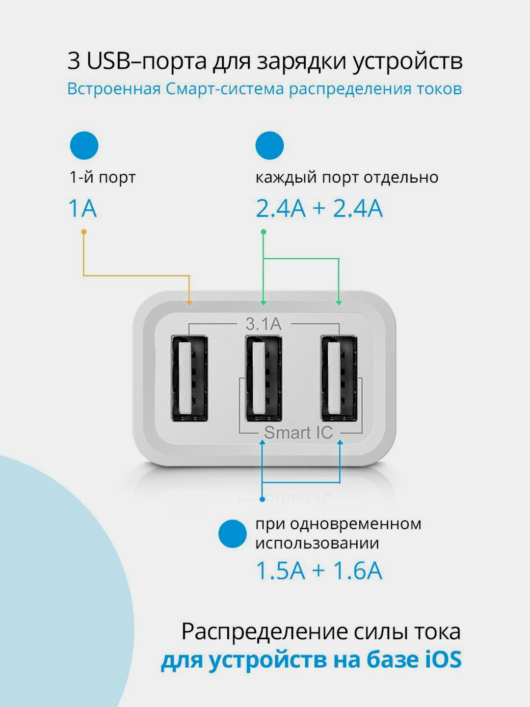 Сетевое зарядное устройство для телефона Defender на 3xUSB 5V/3.1А UPA-31, белый