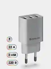 Сетевое зарядное устройство для телефона Defender на 3xUSB 5V/3.1А UPA-31, белый