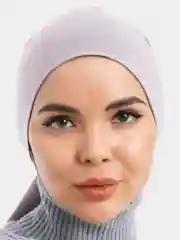Бежевый меланж бони - шапочка с завязками и подбородком под платок, мусульманский палантин