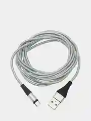 Серебряный кабель магнитный Twitch 2,4 А+, Micro, Type-C, Lightning, 2 м