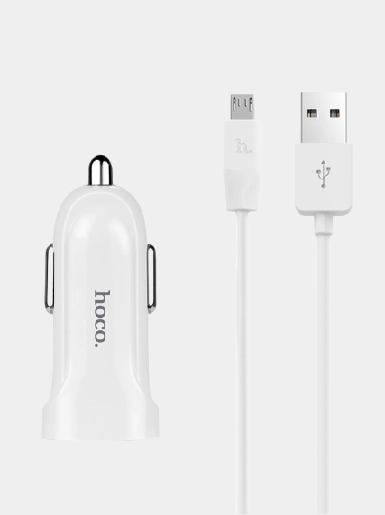 Автомобильное З/У HOCO Z2 1USB 1.5A с кабелем microUSB белый (Микро)
