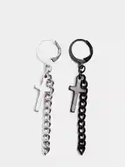 Серьга с цепью и крестом из стали