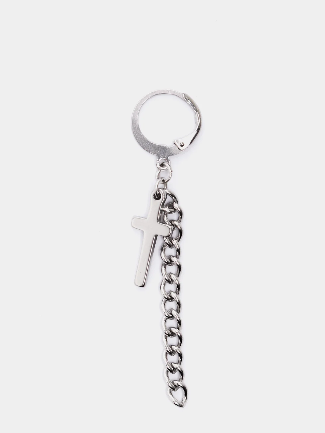 Серебряный серьга с цепью и крестом из стали