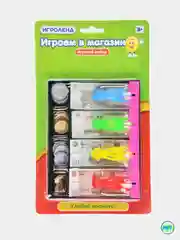 Зеленый игровой набор "Играем в магазин", касса, российские деньги