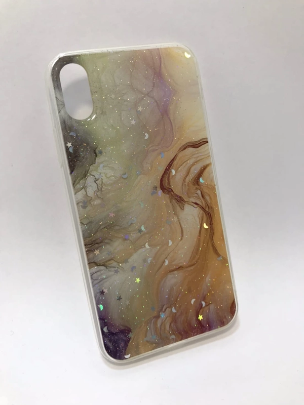 Защитный силиконовый чехол для iPhone XR, мраморный, блестящий