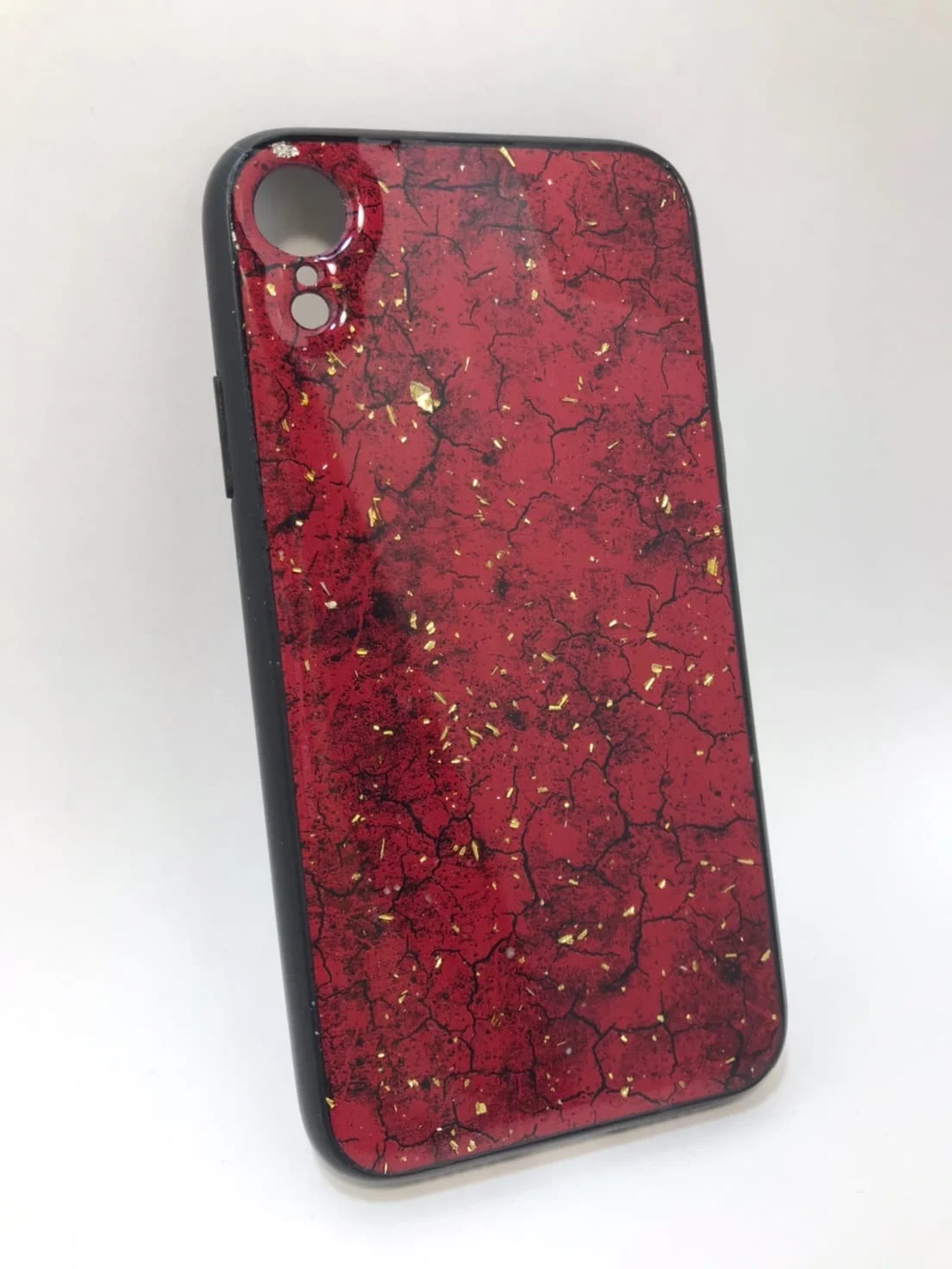 Красный защитный силиконовый чехол для iPhone XR, мраморный, блестящий
