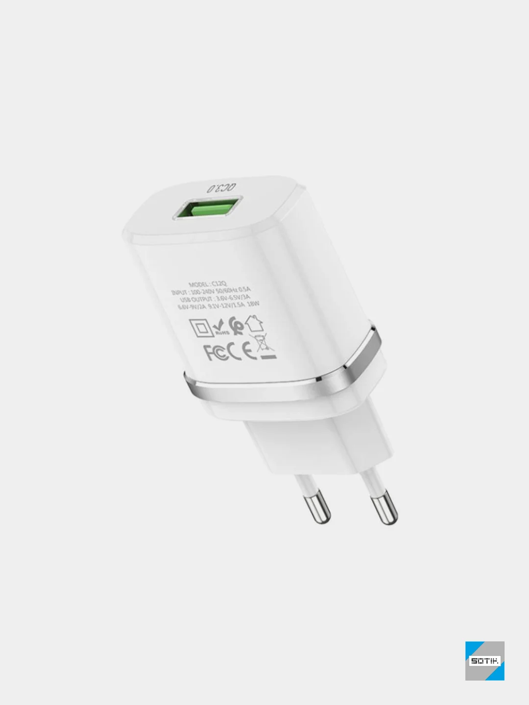 Белый сетевое зарядное устройство HOCO C12Q (QC3.0, до 3A, 18W)