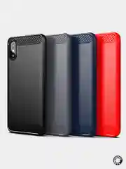 Красный чехол Xiaomi Redmi 9A, имитация под карбон и металл