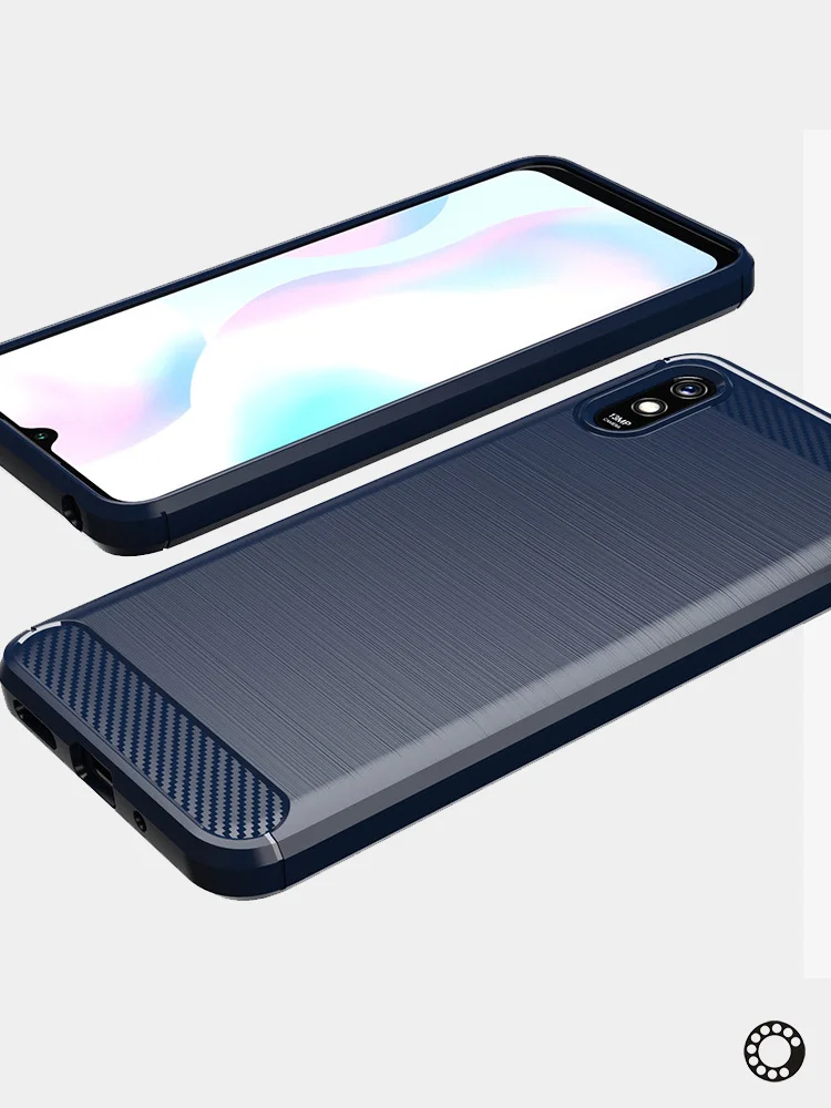 Красный чехол Xiaomi Redmi 9A, имитация под карбон и металл