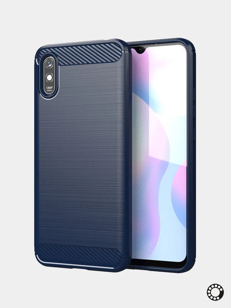 Темно-синий чехол Xiaomi Redmi 9A, имитация под карбон и металл