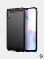 Черный чехол Xiaomi Redmi 9A, имитация под карбон и металл