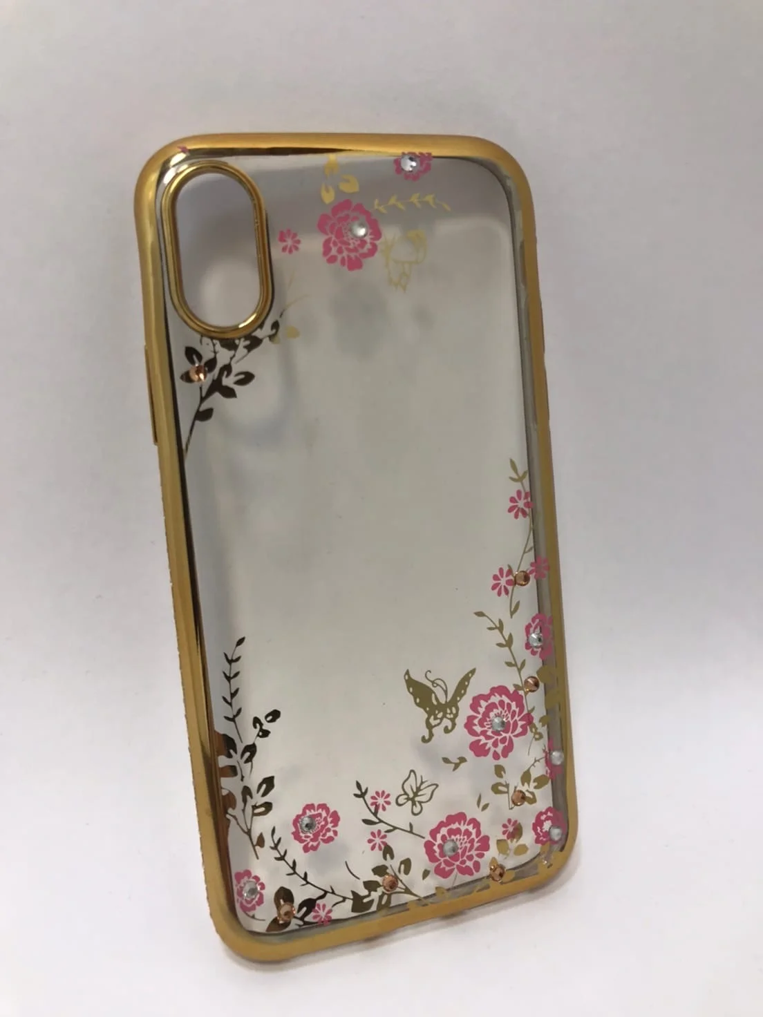 Защитный силиконовый чехол для iPhone X / XS со стразами, золото