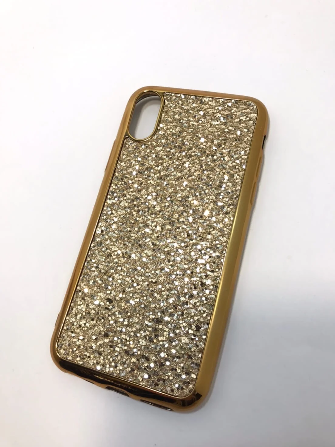 Защитный силиконовый чехол для iPhone X / XS со стразами, золото