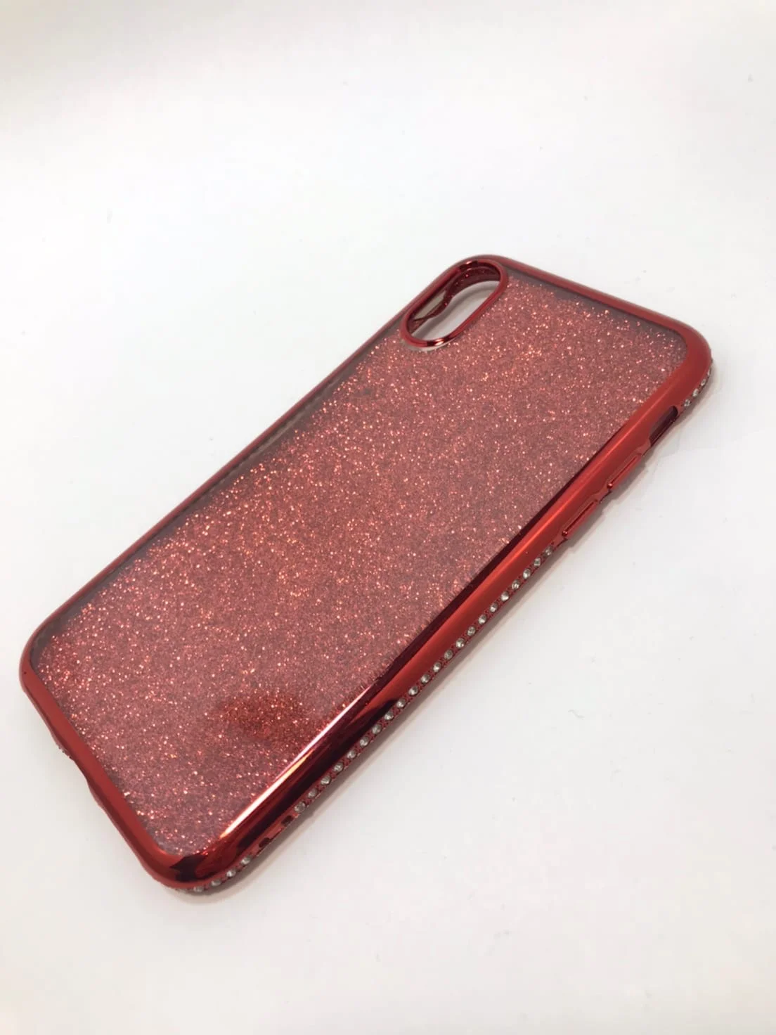 Красный защитный силиконовый чехол для iPhone X / XS со стразами, золото