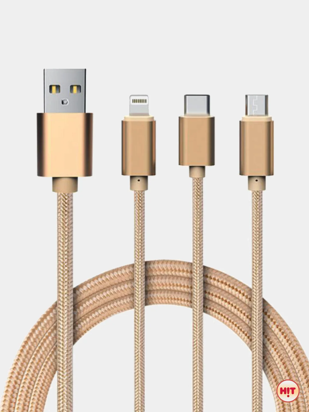 Голубой кабель для зарядки 3 в 1 USB ( iPhone Lightening / Micro USB / Type - C ) универсальный